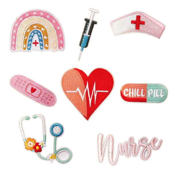 

notions 8 pieces cartoon nurse iron on patches cute medical nursing embroidered patch appliques decorative repair patch for clothing shirts, Black