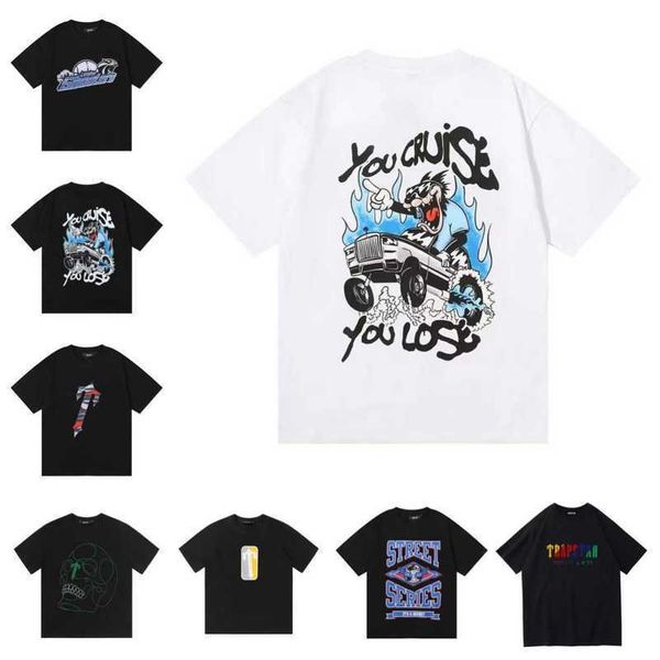 

designer men's new t-shirt letter driving dogs print tee women's 2023ss trendy loose t-shirt trapstar brand high street short sle, White;black