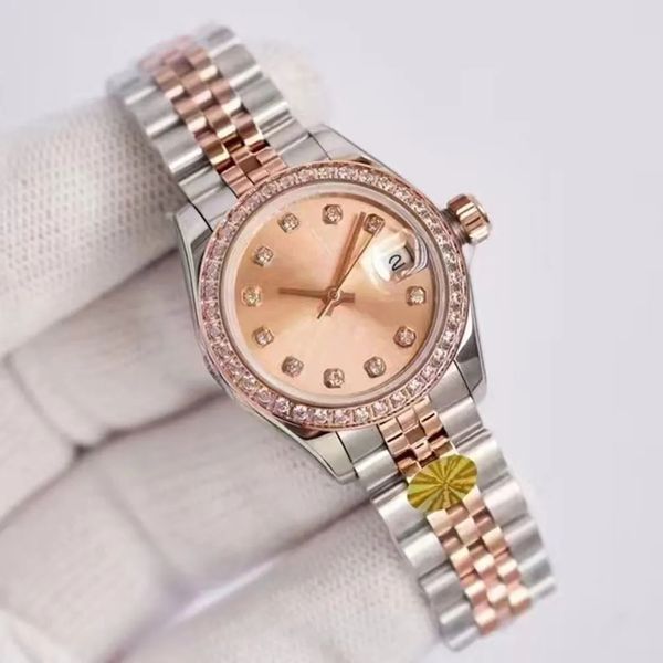 

diamond ladies watch 31mm automatic mechanical watches stainless steel strap designer wristwatch waterproof gift for women, Slivery;brown