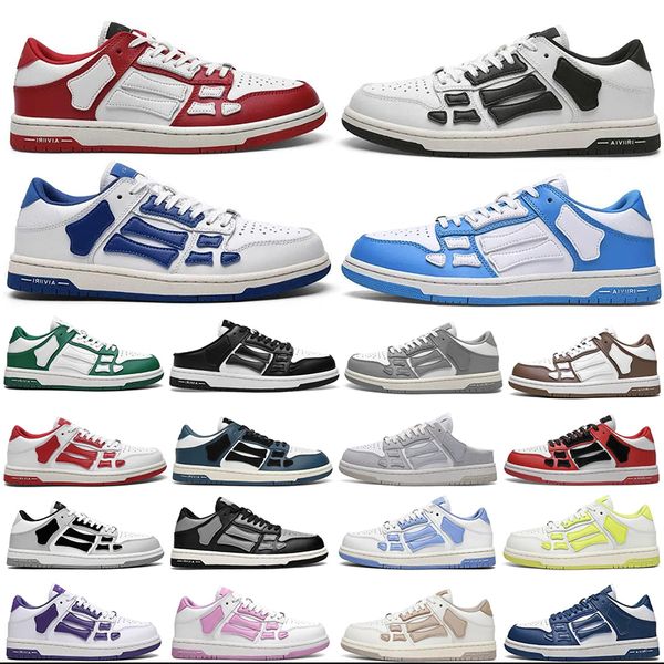 

designer casual shoes with box skel low bones bone leather sneakers skeleton blue red white black grey brown men women ourdoor sports mens t