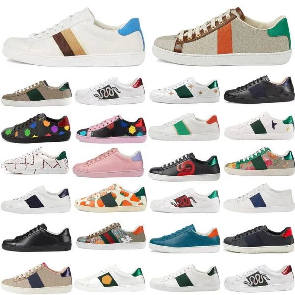 

new fashion luxurys designer ace shoes men women casual sneakers bee chaussures leather trainers embroidery stripes sneaker walking sports s, Black