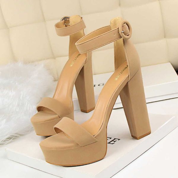 

high heeled shoes night club womens thick heel shoes with platform open toe sandals woman pumps, Black