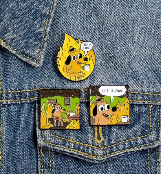 

cartoon badges funny hound enamel pin letter this is fine cute yellow dog brooches bag clothes lapel pin jewelry gift trinkets18570002, Gray