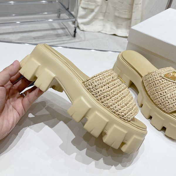 

apricot toothed woven thick sole triangular buckle outdoor shoes summer beach slippers foam runners designer sandals delivery, Black