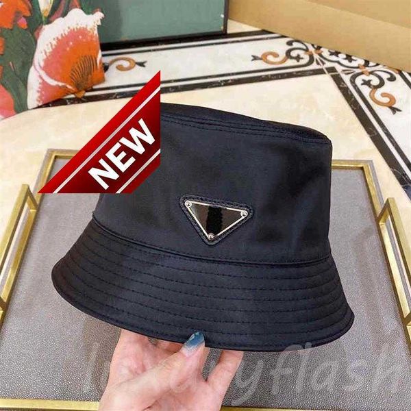 

1Pra Hats Bucket Hat Casquette Designer Stars with The Same Casual Outing Flat-top Small Brimmed Hats Wild Triangle Standard Ins Ba236L5583, Black