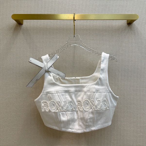 

2023 new fashion sleeveless summer letter pattern bow crop white women casual paghetti strap backless tank