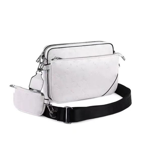 

new men's white embossed shoulder bag stylish three-piece bag