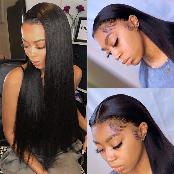 

bone straight 13x4 lace front human hair wigs 4x4 lace closure wigs remy brazilian human hair lace wigs for women bleached knots, Black;brown