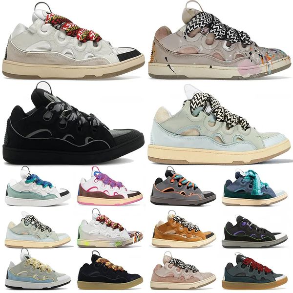 

2023 designer mesh shoes boot men women laceup extraordinary sneaker embossed leather curb sneakers calfskin rubber nappa platformsole lanvi, Black