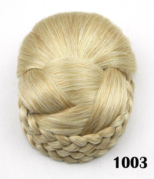 

wholeblonde braided clip in hair bun hair chignon hairpiece donut roller bun hairpiece color 10036895140, Black;brown