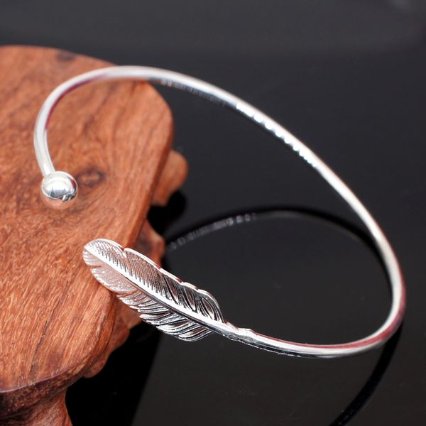 

silver feather bracelets & bangles bangle for women sliver jewelry gifts silver plated copper cuff bangle, Black