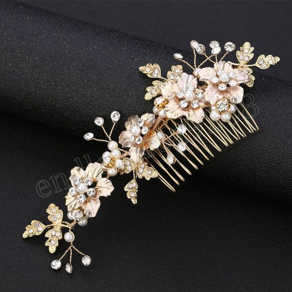 

wedding hair combs diamond crystal bridal flower silver/gold alloy hair accessories freshwater pearls jewelry tiaras ornaments, Slivery;golden