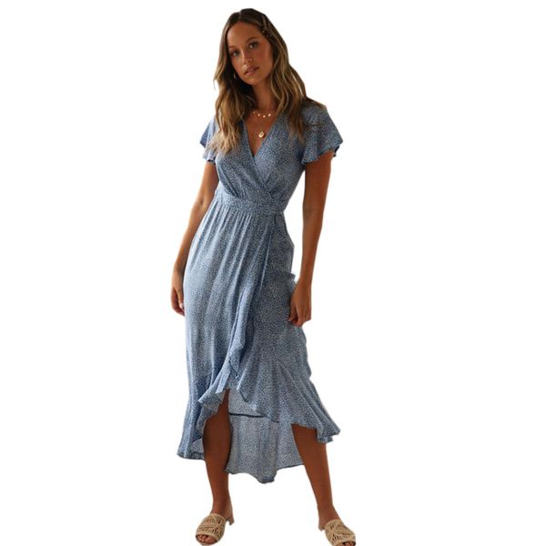 

2023 summer polka dot printed women's dress cotton ruffle woman's casual knee-length asymmetrical dresses bk23001, Black;gray