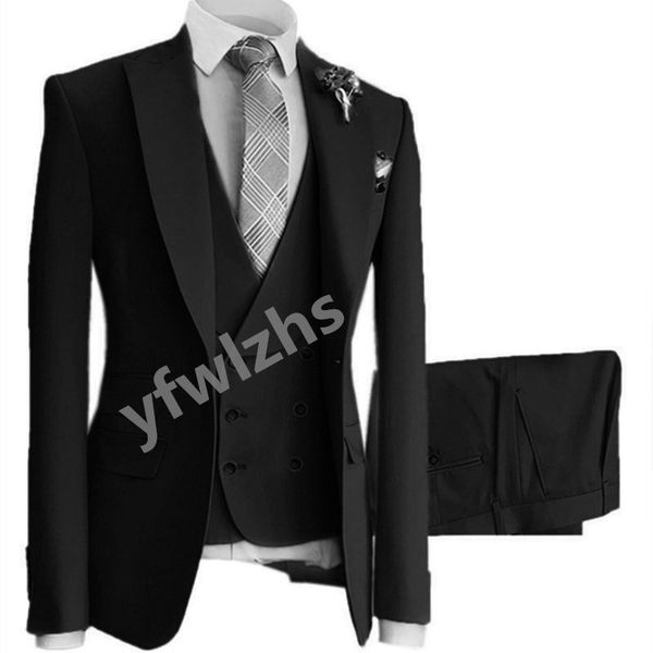 

customize tuxedo one button handsome peak lapel groom tuxedos men suits wedding/prom/dinner man blazer jacket ptwo buttonsants tie vest w126, Black;gray