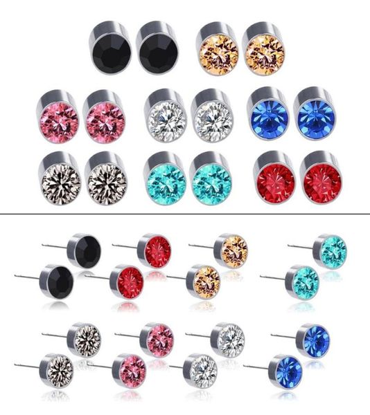 

8 pairs crystal magnetic clip nonpiercing earrings set rinestone titanium steel earrings studs fashion jewelry2457741, Golden;silver