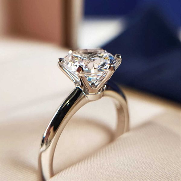 

wedding rings solitaire 1ct lab diamond ring 100% real 925 sterling silver jewelry engagement band for women tidal flow design 50ess, Slivery;golden