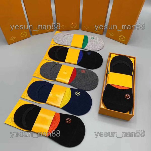 

designer luxury louiseitys short socks fashion mens and womens casual cotton breathable 5 pairs sock with box 0623, Black