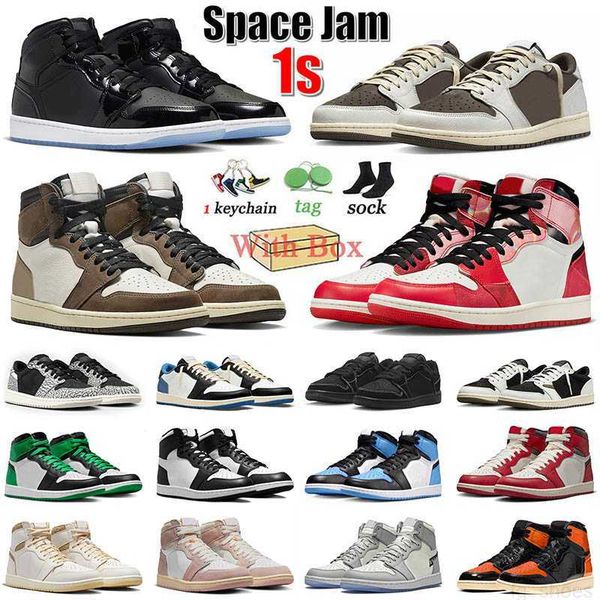 

ts x 1s with box basketball shoes jumpman washed pink 1 mid space jam high low travis reverse mocha black phantom olive men women sneakers