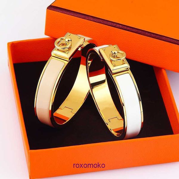 

fashion designer h wholesale home bracelets online shop high version enamel lock button bracelet female titanium steel male and couple the s, Black