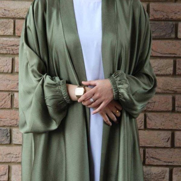 

clothing ethnic eid abaya dubai soft puff sleeves muslim dress satin abayas for women turkey hijab islam with belt djellaba femme, Black;gray