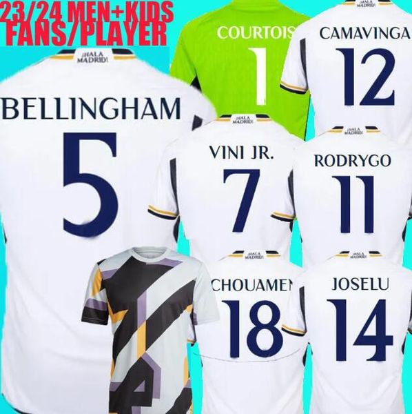 

2023 bellingham vini jr soccer jerseys joselu tchouameni 23 24 football shirt real madrids camavinga rodrygo long sleeve camisetas men kids, Black;yellow