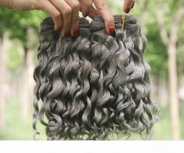 

silver grey human hair extensions 3pcs lot pure color gray deep curly peruvian hair wefts brazilian 8a grey curly hair w8471409, Black;brown