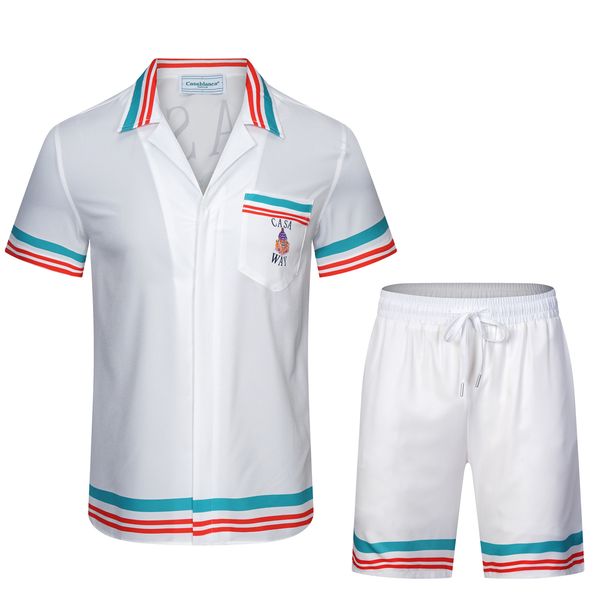

new casablanc shirts mens lucid dreams island scenery color temperament satin short sleeve silk shirt & shorts, White;black