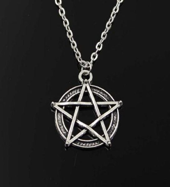 

ship 20pcslot tibetan silve vintage style star pentagram charms long chain necklaces jewelry for women4853898, Silver