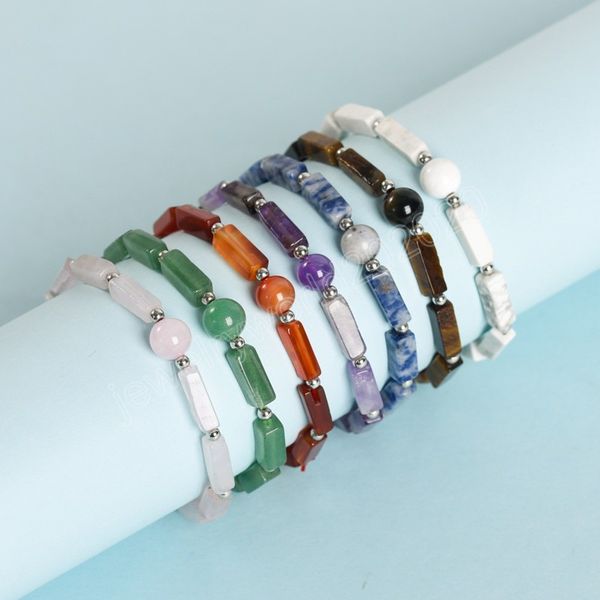 

reiki natural stone crystal bracelet square quartz beaded agates green aventurine amethysts bangle healing jewelry for women men, Golden;silver