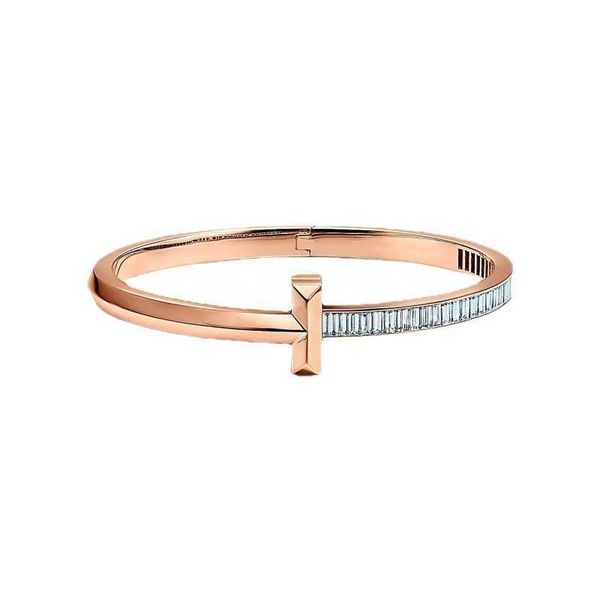 

high version seiko edition s925 sterling silver tiffay new t1 ladder square diamond wide 18k rose gold bracelet female aoee, Black
