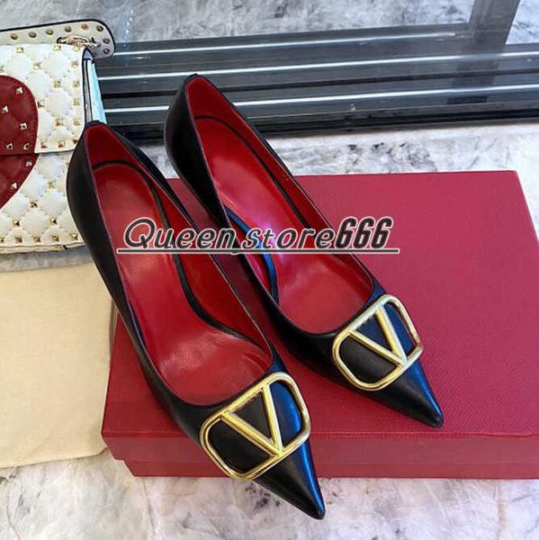 

brand pumps for women high heels pointed shoes classics metal v-buckle nude black red matte 6cm 8cm 10cm thin heel women's wedding shoe