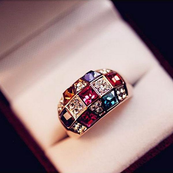 

engagement rings fashion austrian crystal symphony luxury noble ring female models jewelry factory direct crystal rings, Silver