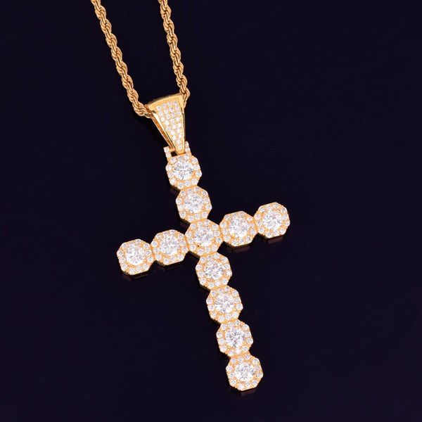 

pendant necklaces cross necklace & gold color aaa cubic zircon men's hip hop rock jewelry 230621, Silver