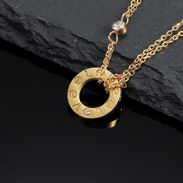 

fashion women's necklace pendant chain necklace s925 sterling silver from one to end circle letter double chain love brand pendant