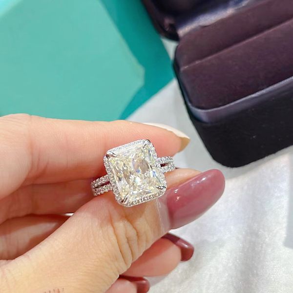 

7a four claw five carat diamond wedding love ring fashion designer lady row diamond ring high-end jewelry valentine's day gift with box, Slivery;golden