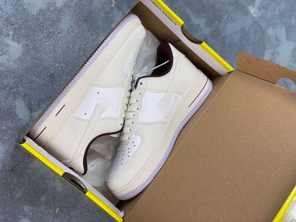 

1 07 low running shoes cream white dark red purple 2023 girls boys walking out and standing sneakers