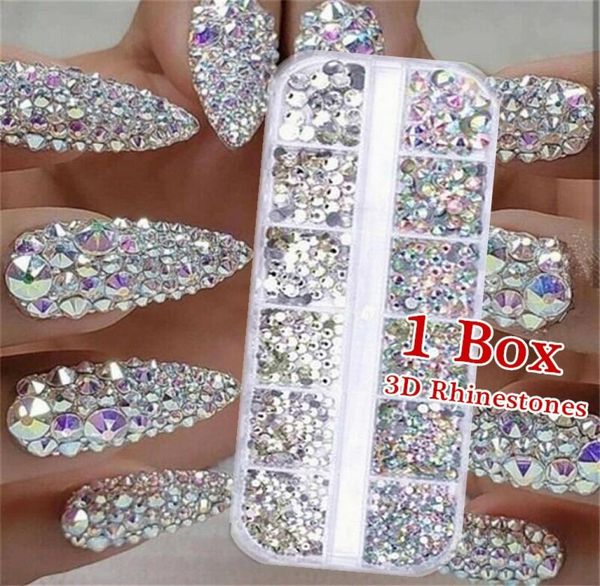 

12 boxesboxes diy crystal rhinestone jewelry glass 3d glitter diamond gem nail art decoration nail jewelry7720831, Silver;gold