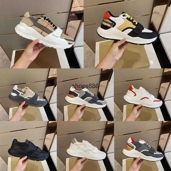 

23ss designer sneakers striped casual shoes men women vintage sneaker platform trainer season shades flats trainers brand classic burbreryit, Black