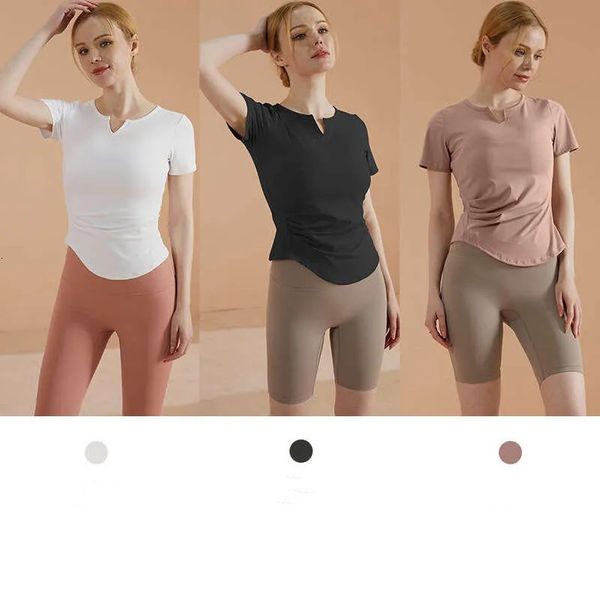 

lulus yoga designer suit short sleeve summer new double sided mesh red v-neck sports t-shirt running quick dry fitness suit women, White;red