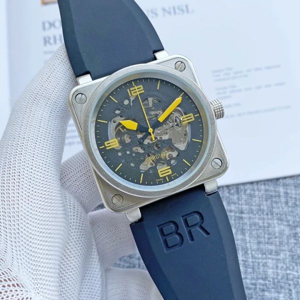 

2023 44mm mens bell wristwatches waterproof automatic movement mechanical watch sapphire glass stainless steel men ross watches bero66, Slivery;brown