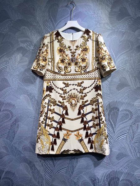 

dress 2023 spring and autumn fashion printing round neck short sleeve elegant dress women's beaded dress monochrome s-xl fashion origin, Black