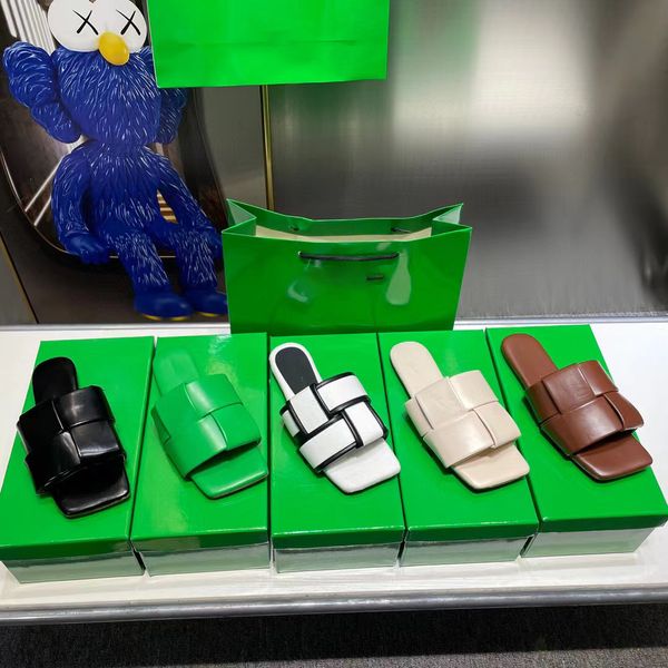 

patch flat mule slippers summer designer women new knit slipper fashion leather luxury anti-slip flat slippers size 35-40, Black