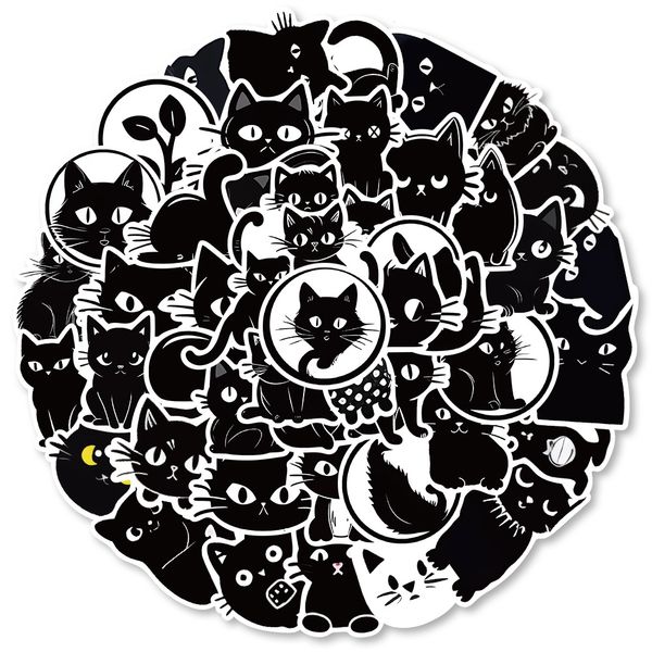 

50 pcs black cat graffiti cartoon stickers for car fridge helmet ipad bicycle phone motorcycle ps4 book pvc skateboard diy decals