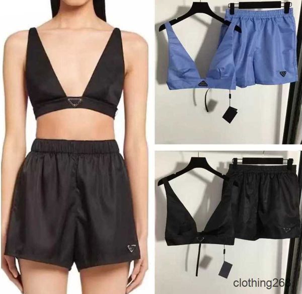 

brand womens two tanks pants sets letter triangle metal v neck sleeveless vest mini short set streetwear fashion tracksuit, White
