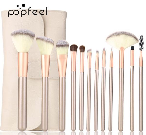 

popfeel makeup brush set 12 nylon wool wooden handle aluminum tube travel make up brushes sets3932153