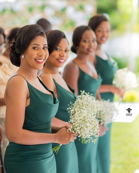 

aso ebi 2023 arabic hunter green bridesmaid dresses mermaid spaghetti guests dresses elegant formal party evening prom gowns, White;pink
