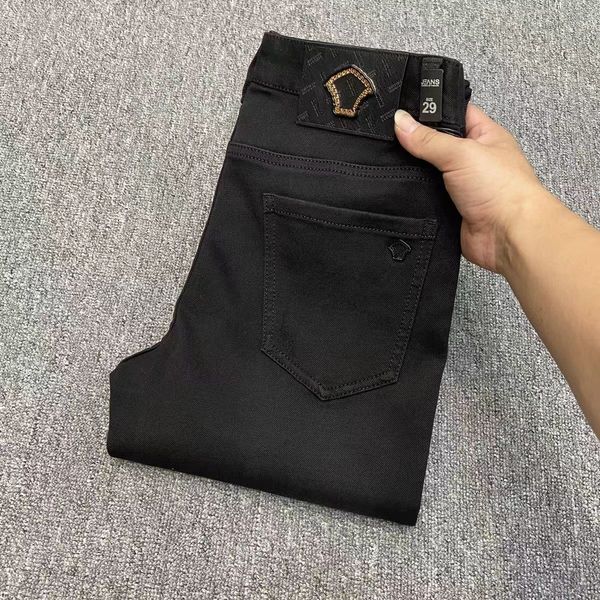 

designer men's stretch jeans black letter stretch brand luxury pants jeans trend brand motorcycle pants casual pants, Blue