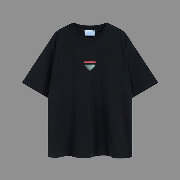 

summer mens designer t-shirt luxury tee prad round neck cotton triangle label embroidery printing short sleeve womans casual loose solid co, White;black