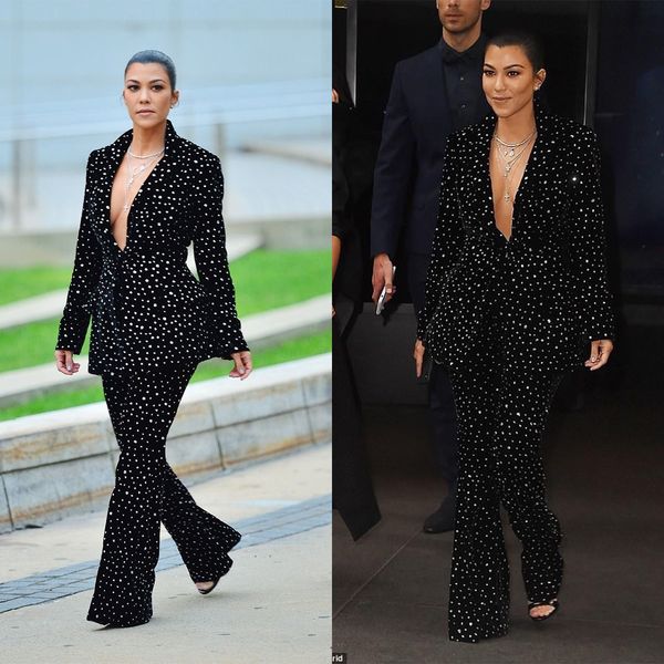 

red carpet women blazer suits full crystal beads street power outfits evening party pants suits wedding wear 2 pieces, Black;red