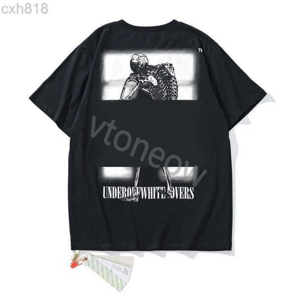 

2023 mens designers t shirt man women tshirt offs graffiti skeleton print ow letter men's and women's casual round neck short slee, White;black